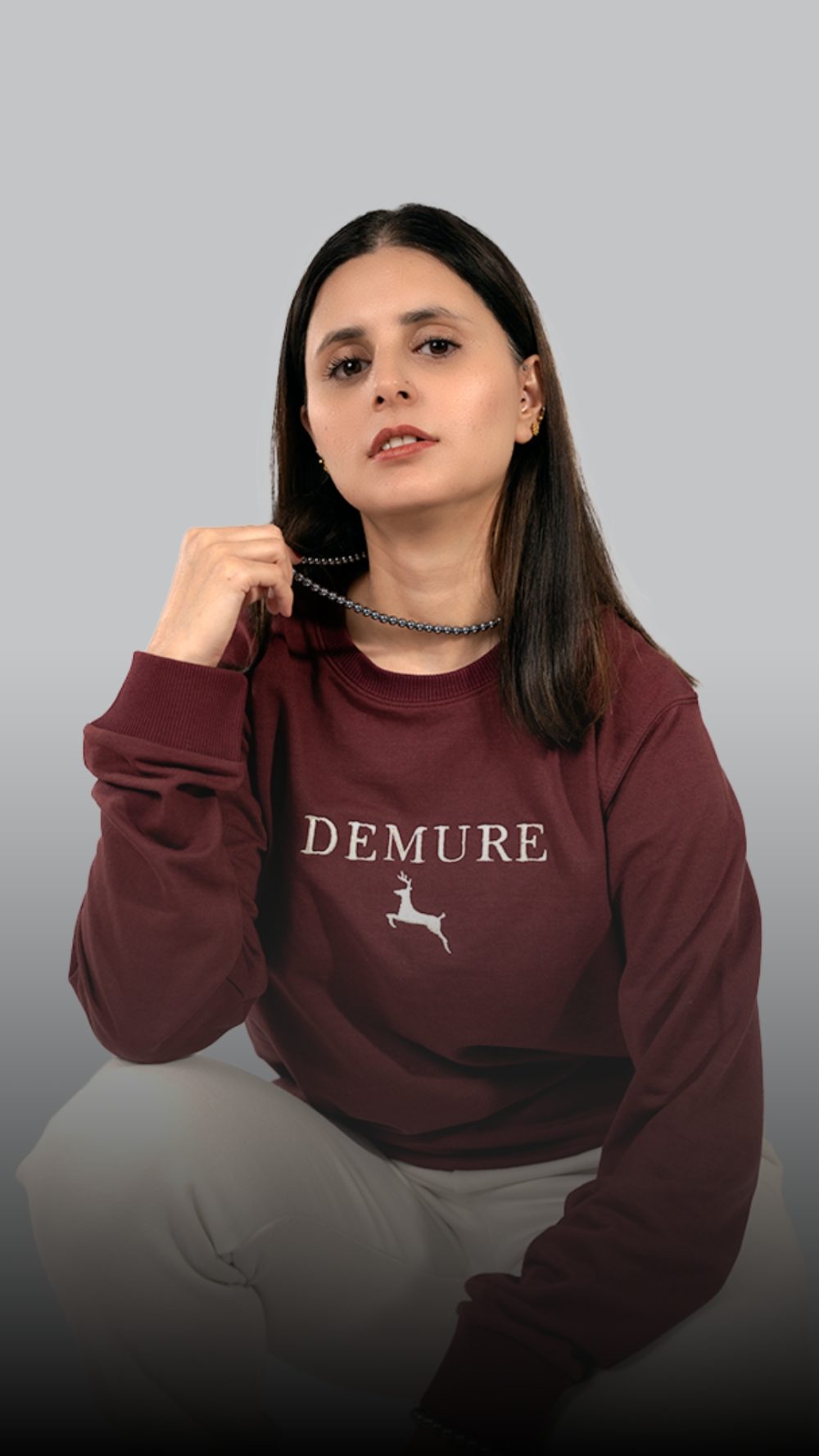 Embroidered Unisex Maroon French Terry Crewneck