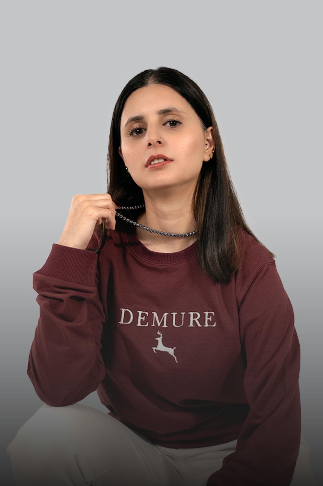 Embroidered Unisex Maroon French Terry Crewneck