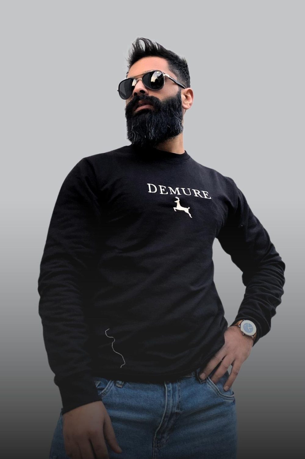 Embroidered Unisex Black French Terry Crewneck