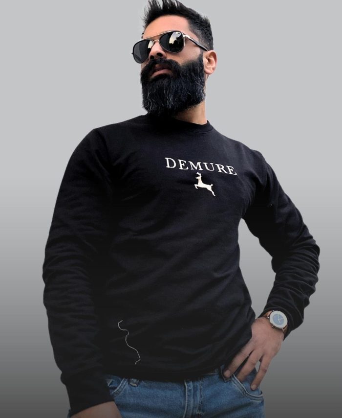 Embroidered Unisex Black French Terry Crewneck