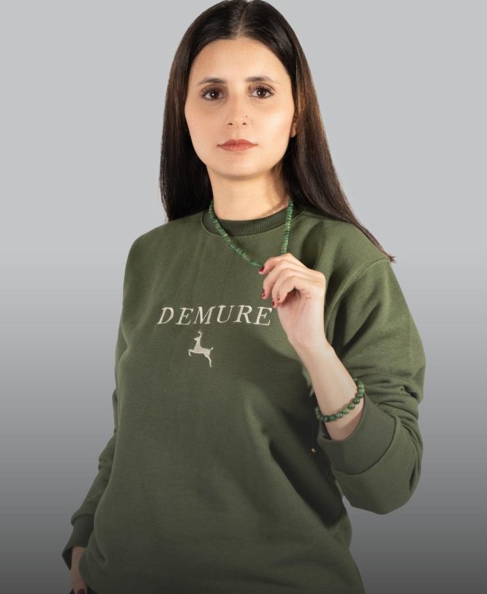 Embroidered Unisex Olive French Terry Crewneck